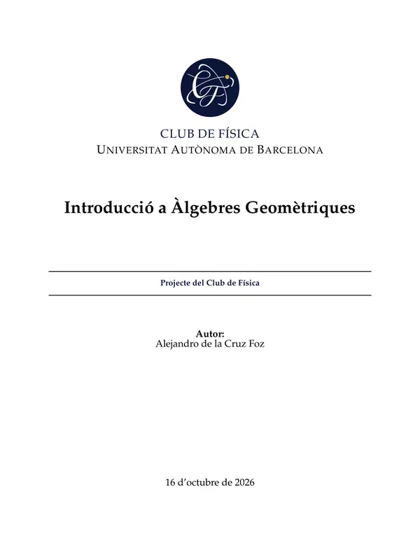 Portada del paperillo «Introducció a Àlgebres Geomètriques» (obre el PDF)