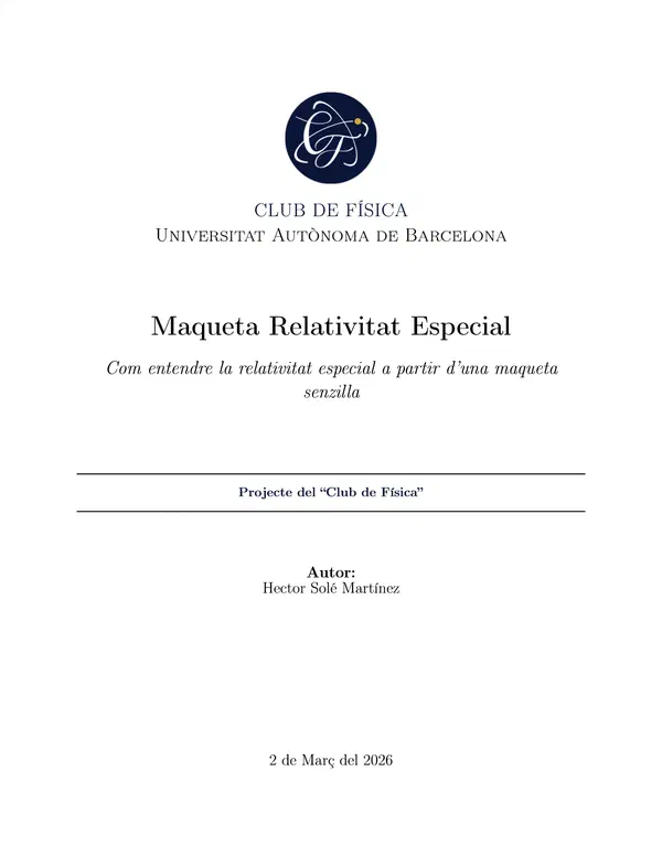 Portada del paperillo «Maqueta Relativitat Especial» (obre el PDF)